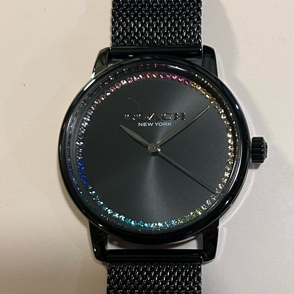 Coach Grand Watch 36mm Black Face With Circle Of Crystals & Black MeshBr… - Picture 1 of 7
